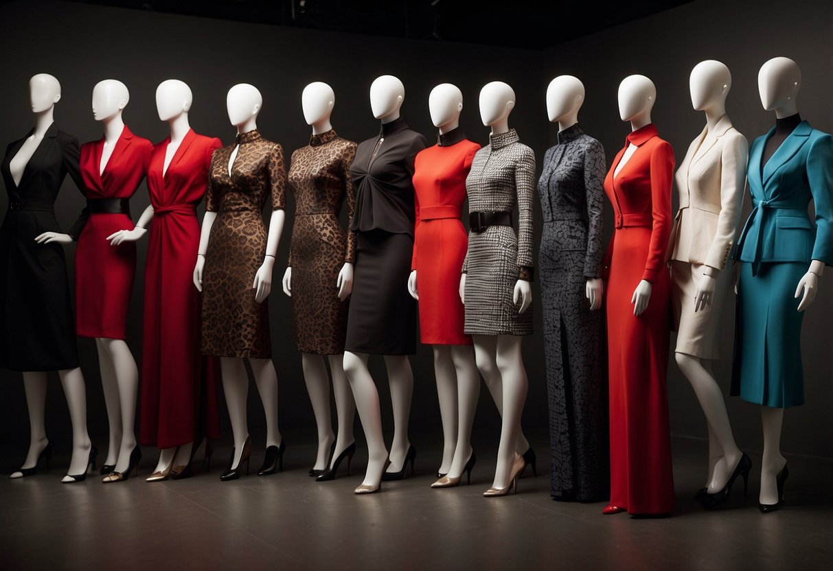 A diverse group of mannequins display outfits tailored to different body types, showcasing the versatility of fashion